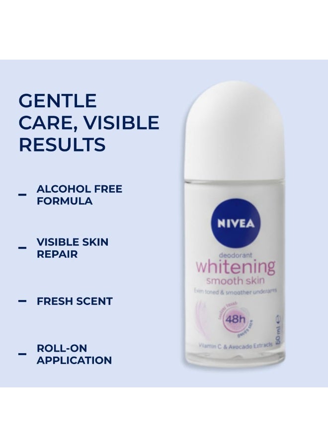Nivea Whitening Smooth Skin Deodorant Roll On For Women, 50Ml (Pack Of 2) - Fresh - Image 3